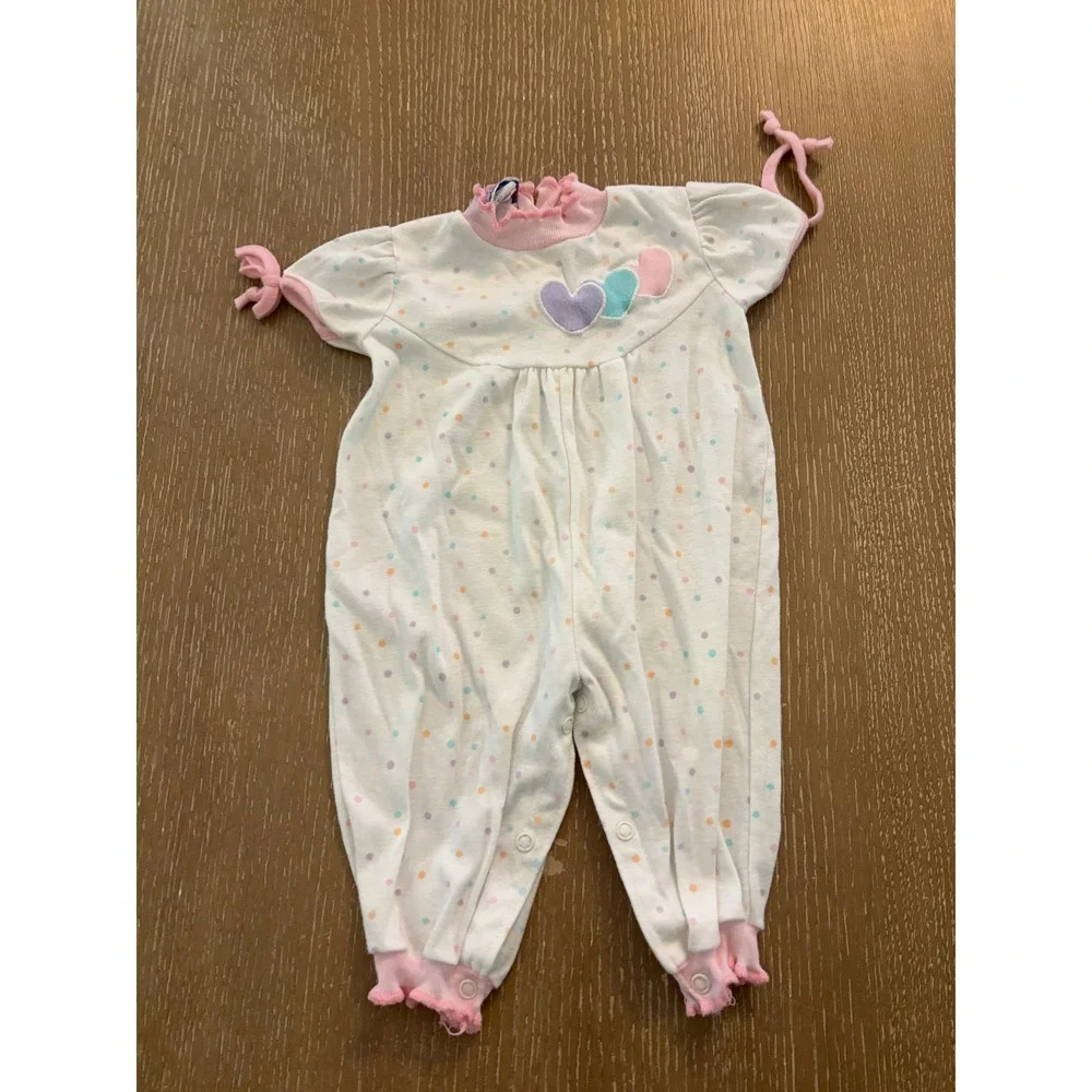 Vintage Baby Girls 6-9 Months Romper Sleeper Lot Pink Pastel Teddy Bear Ruffle
